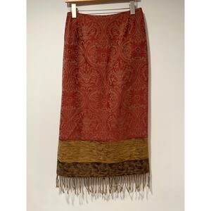 Made in Italy Talbots Wool Blend Straight Midi Skirt w Fringe Terracotta Sz 8 JL